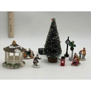 Vintage Home Town America Christmas Village Accessory Lot Gazebo Tree Figures